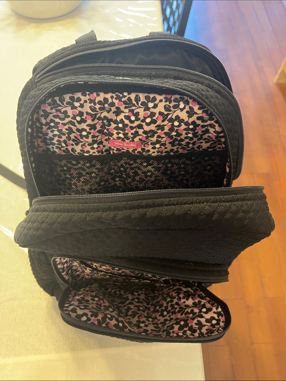 Vera Bradley Black Quilted Backpack travel with Silver Hardware set - Picture 7 of 13